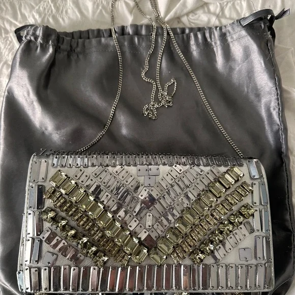Alberta Ferretti Silver Crystal Embellished Chain Crossbody - Picture 7 of 10